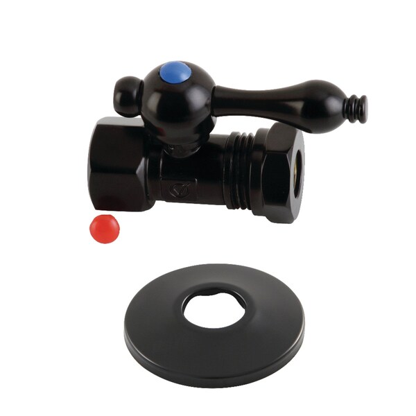 Kingston Brass 1/2"FIPx1/2"or7/16" Slip Joint Qrtr-Turn Strght Stop Vlv W/Flange Blk CC44150K - main